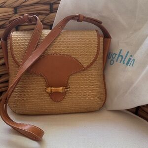 J. McLaughlin Tan Woven Straw Crossbody with Leather Trim
